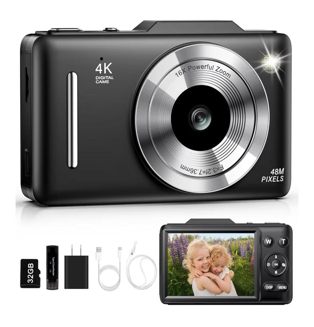 4K Digital Camera w/ Autofocus & 16X Zoom, Anti-Shake, 48MP, 32GB Card, Compact